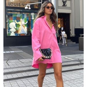 showpo pink button down shirt dress